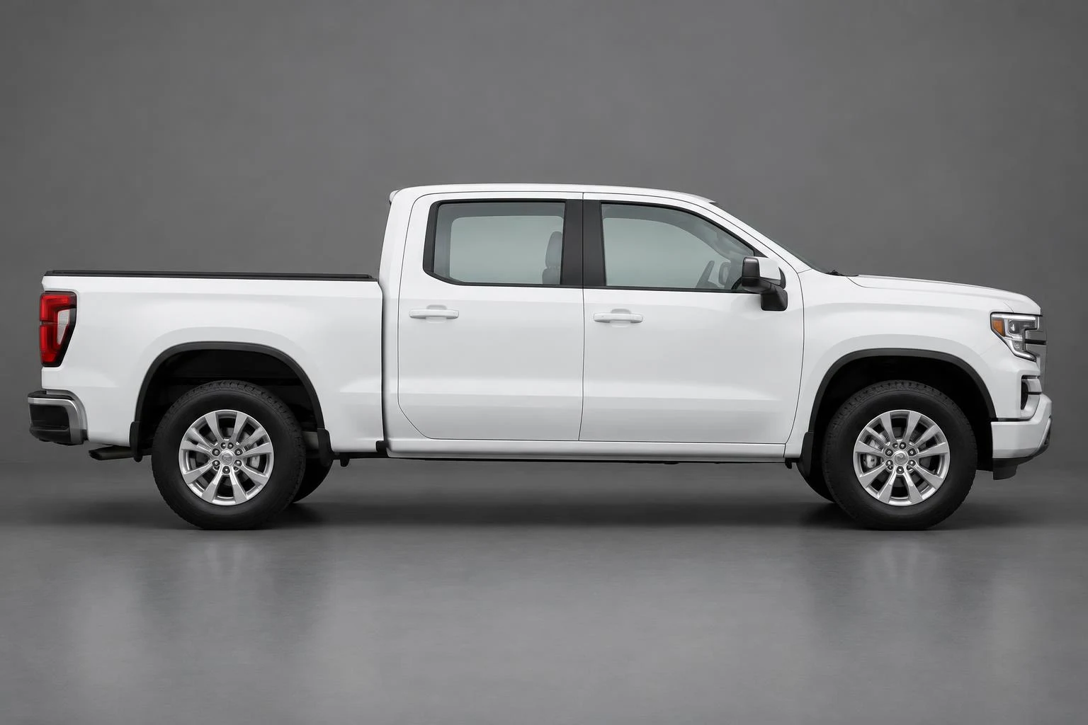 AI-generated side-profile white pickup for illustrative shade comparison